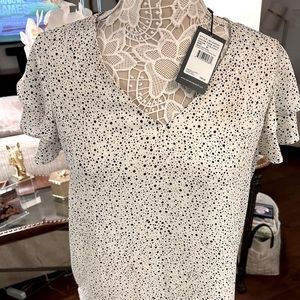 NWT double ruffle sleeve blouse in black and white. Size Med, by Adrianna Pappel